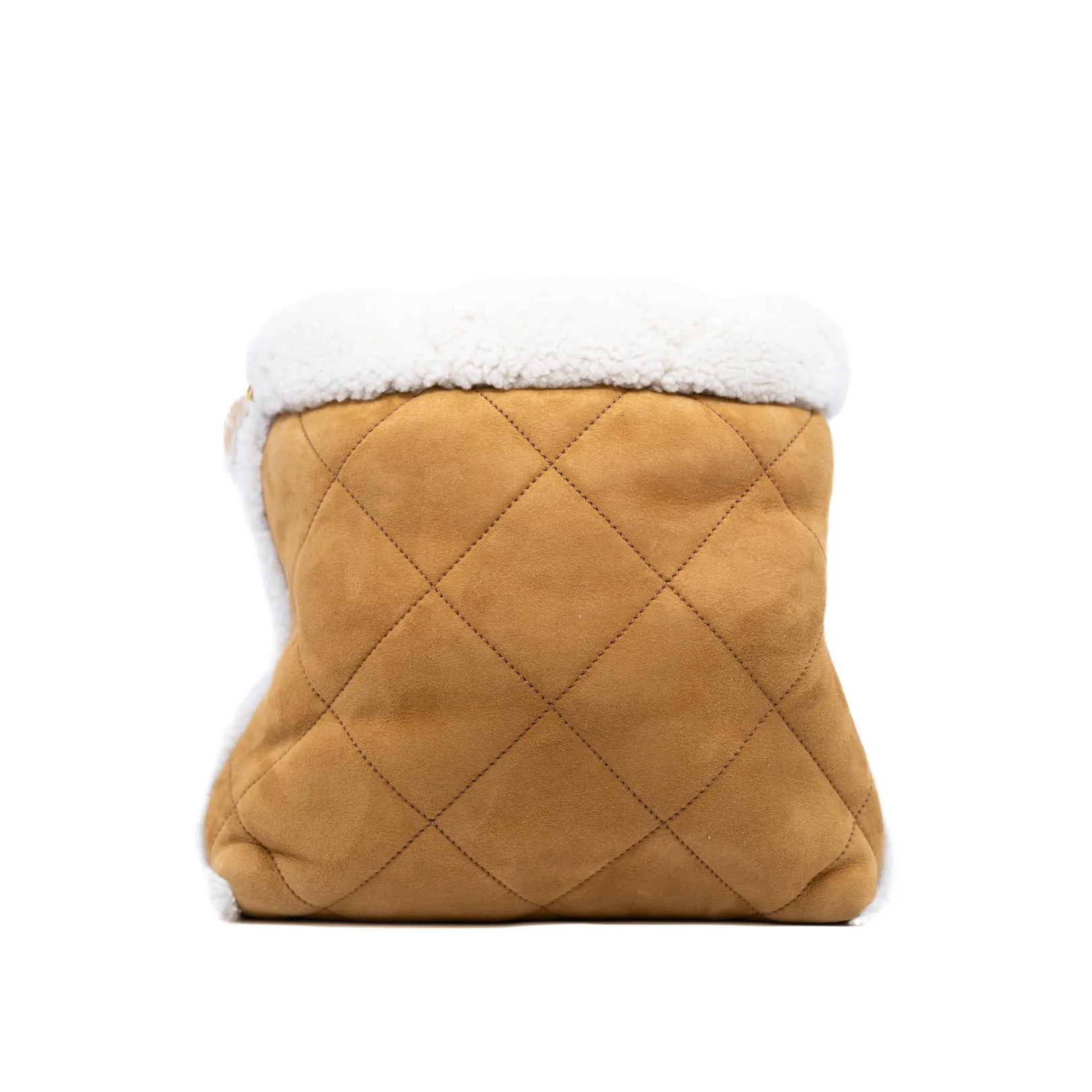 22 Beige/White Quilted Lambskin Suede/Shearling Tote Bag GHW