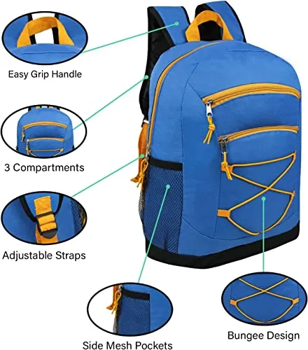 24 pack 17" Bungee Deluxe Wholesale Backpack in Assorted Colors - Bulk Case of 24