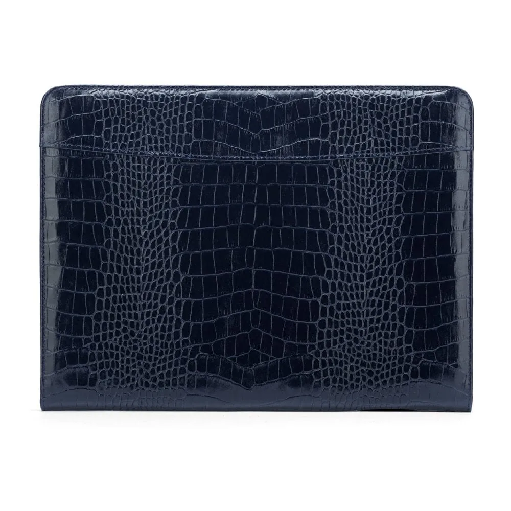 A4 Leather Notepad Folder - Navy Croc