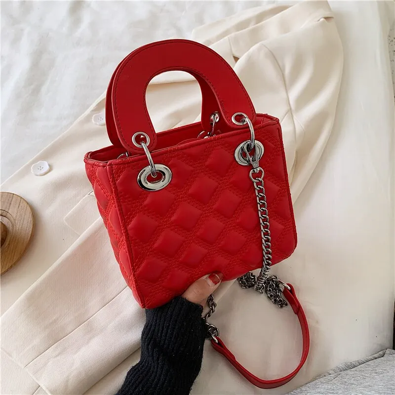 Back to College Elegant Female Lattice Tote bag 2020 Fashion New High quality PU Leather Women's Designer Handbag Chain Shoulder Messenger Bag