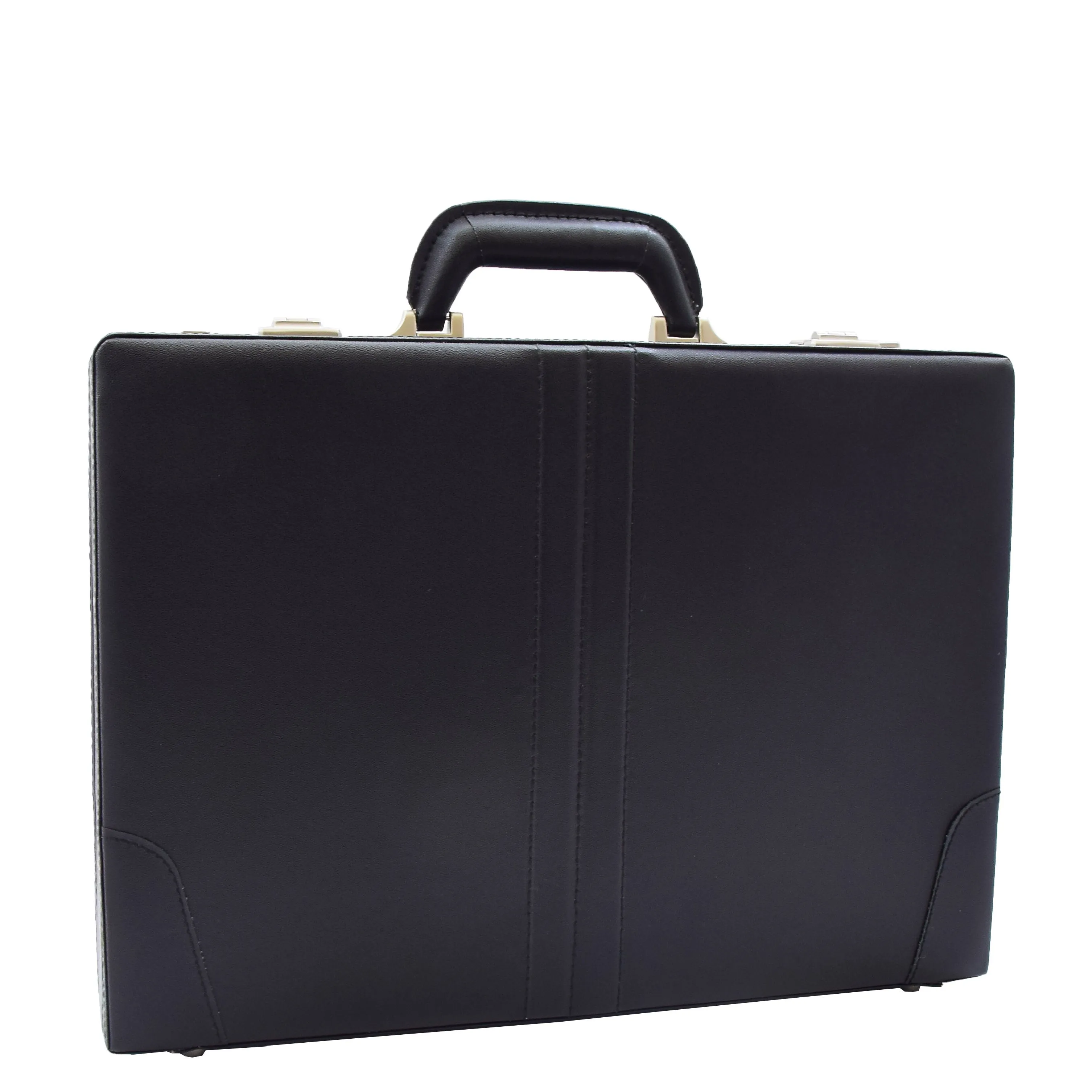 Black Faux Leather Attaché Case Classic Traditional Briefcase Hand Carry Bag Ducats