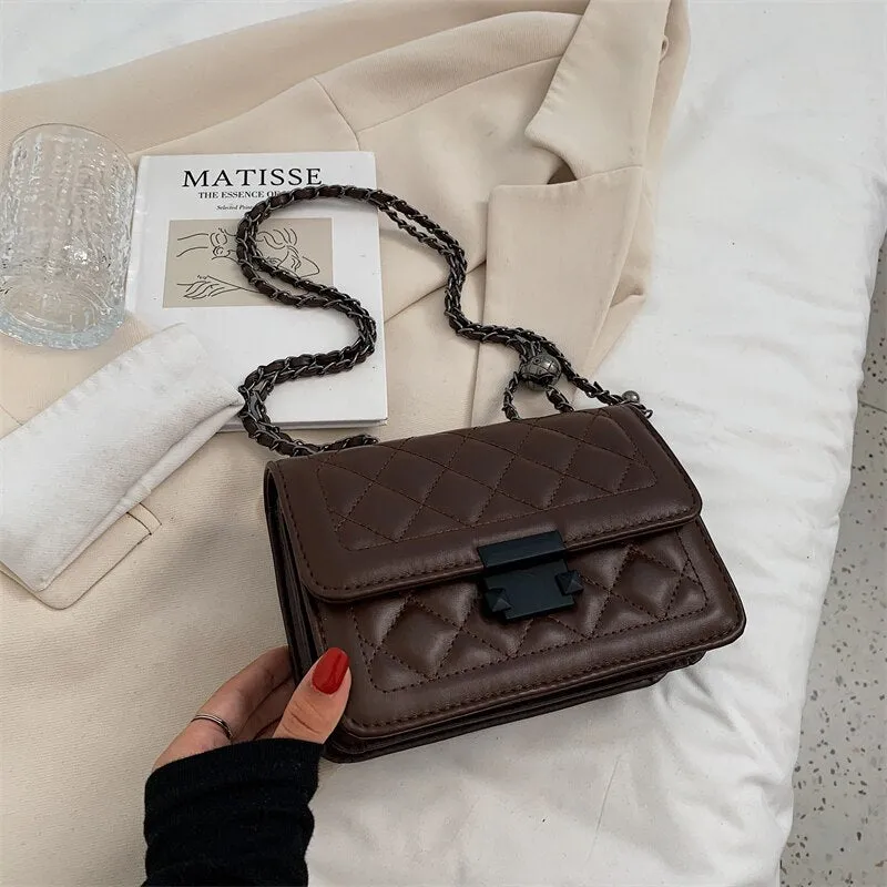 Christmas Gift Lingge Chain Bag 2021 New Female Bag Chain Messenger Bag Fashion Retro Shoulder Bag Square Bag Underarm Bag Dual-use Bag