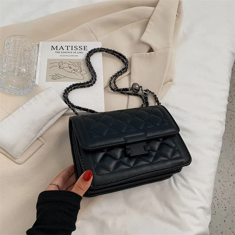 Christmas Gift Lingge Chain Bag 2021 New Female Bag Chain Messenger Bag Fashion Retro Shoulder Bag Square Bag Underarm Bag Dual-use Bag