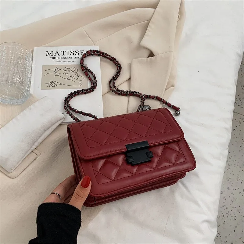 Christmas Gift Lingge Chain Bag 2021 New Female Bag Chain Messenger Bag Fashion Retro Shoulder Bag Square Bag Underarm Bag Dual-use Bag