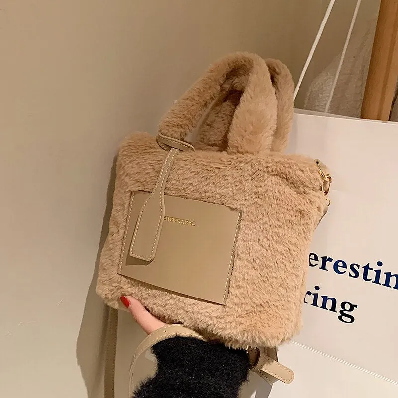 Christmas Gift Plush Bag 2024 New Female Bag Autumn/winter Ins Niche Messenger Bag Fashion Handbag Bucket Bag Shoulder Bag