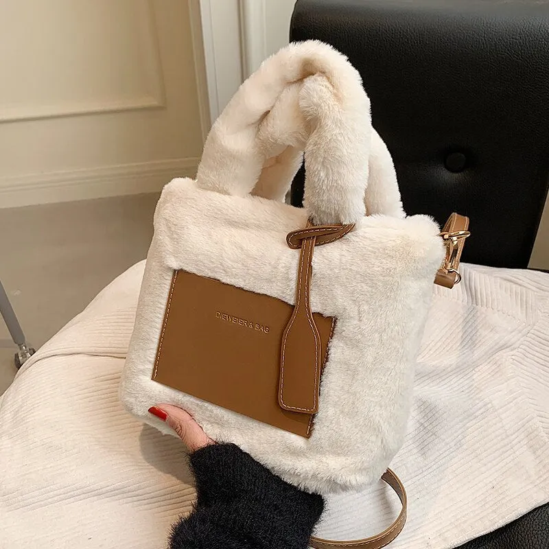 Christmas Gift Plush Bag 2024 New Female Bag Autumn/winter Ins Niche Messenger Bag Fashion Handbag Bucket Bag Shoulder Bag