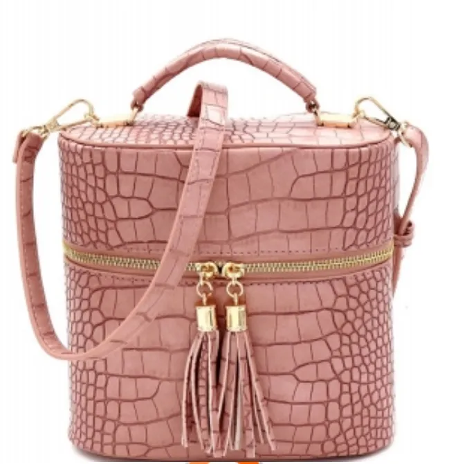 Crocodile Print Tassel Accent Top-handle Satchel