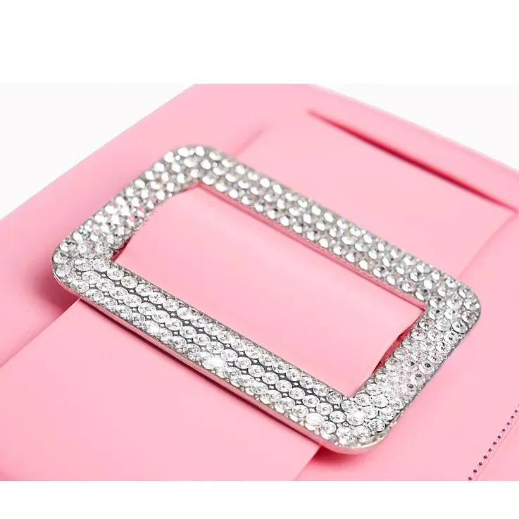 Genuine Leather diamonds Buckle Decor Shoulder Strap Boxy Handbag