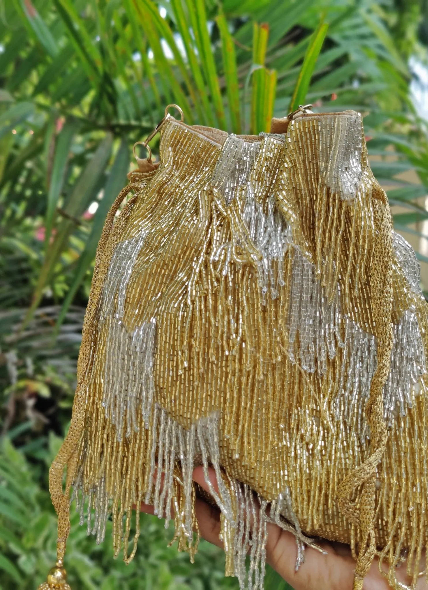 Gold And Silver Beads Embellished Potli Bag