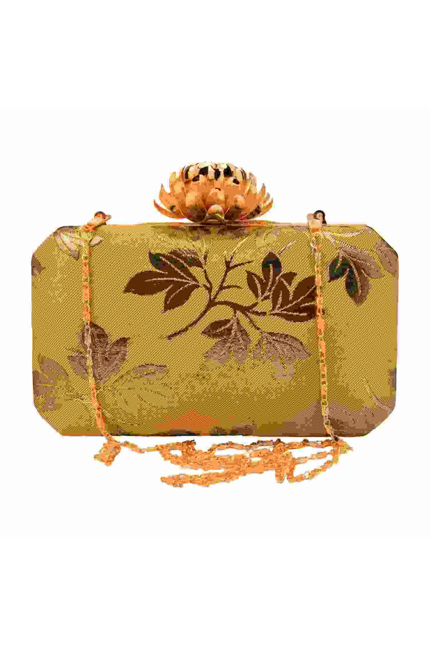 Gold Foil Print Silk Clutch