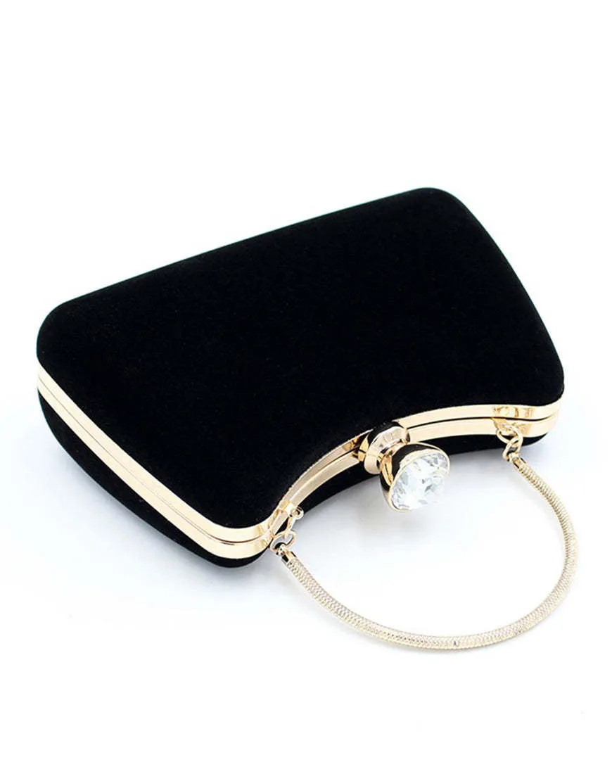 Graceful Black Rhinestone Handle Clutch Bag