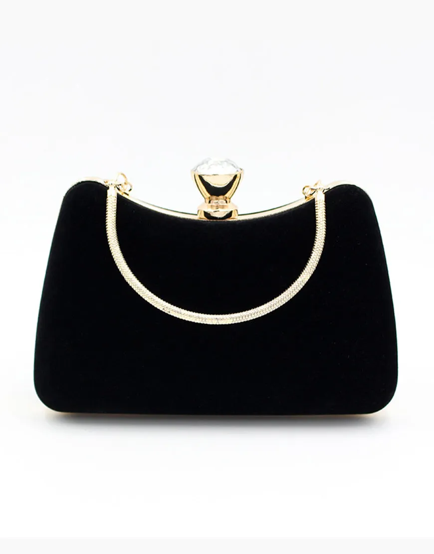 Graceful Black Rhinestone Handle Clutch Bag