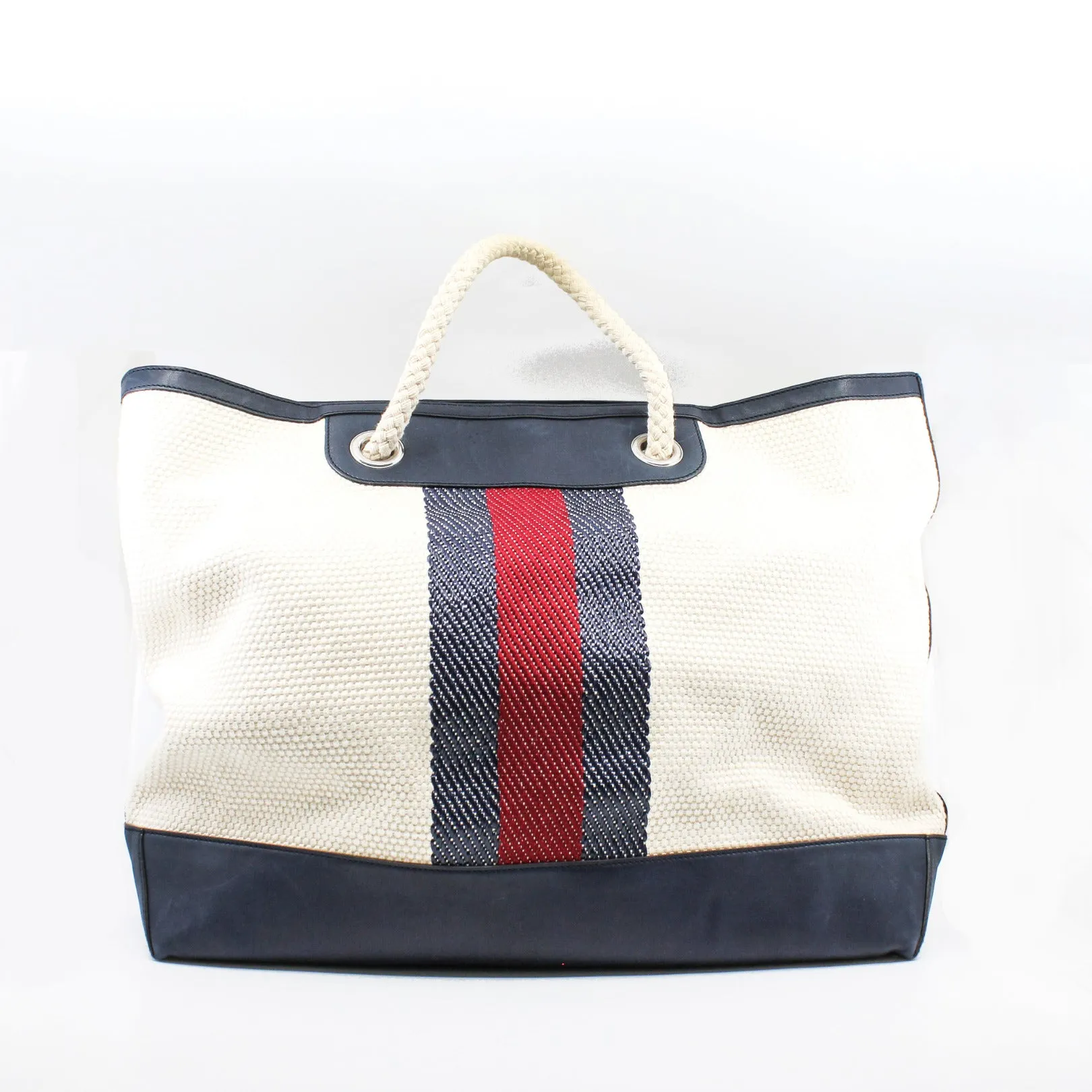 large tote in fabirc white/red/blue