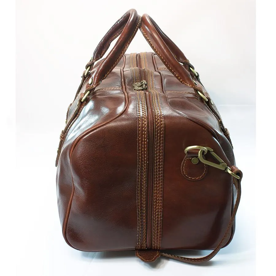 Manufactus Cesare Medium-Size Leather Travel Bag, Tobacco