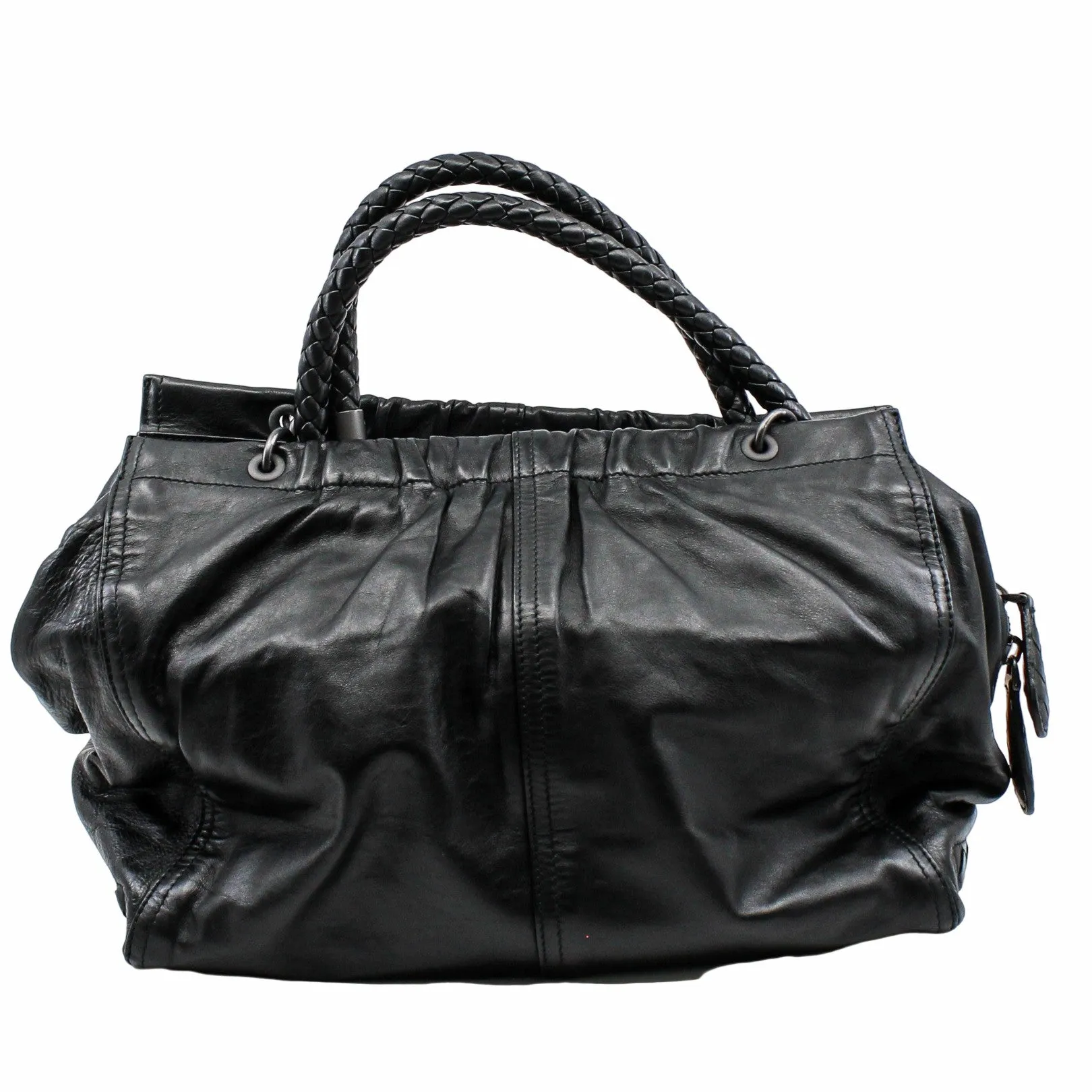 RUCHED TOTE BAG leather black