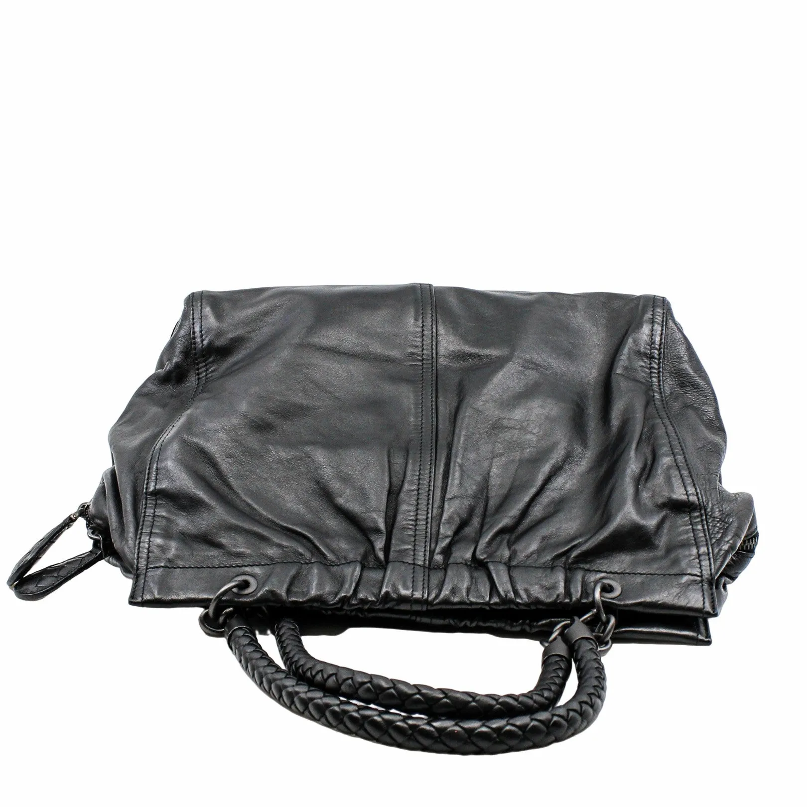 RUCHED TOTE BAG leather black