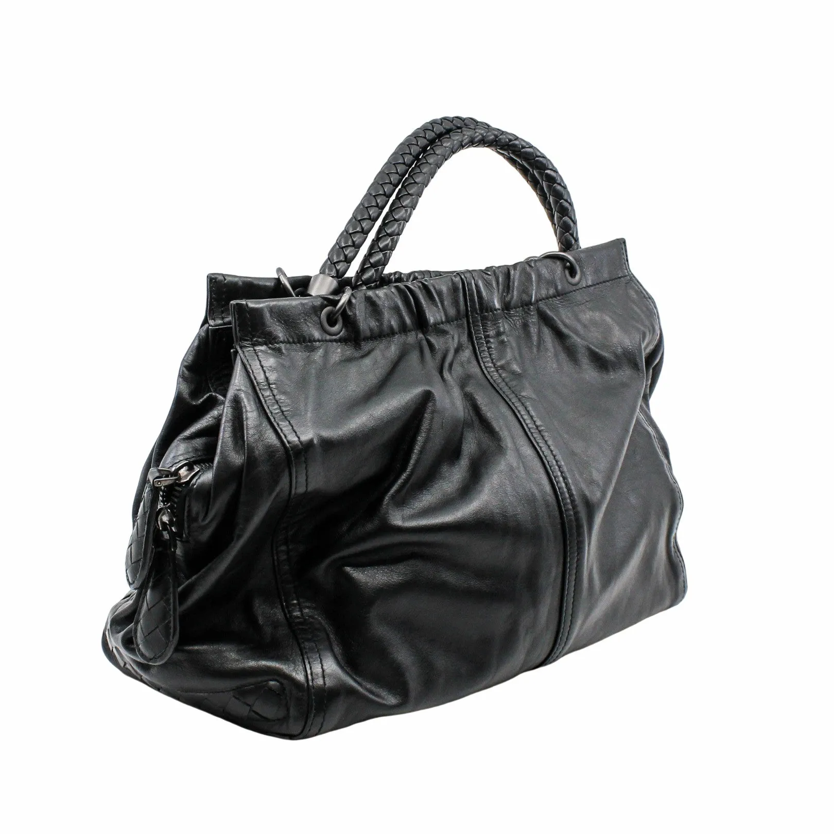 RUCHED TOTE BAG leather black