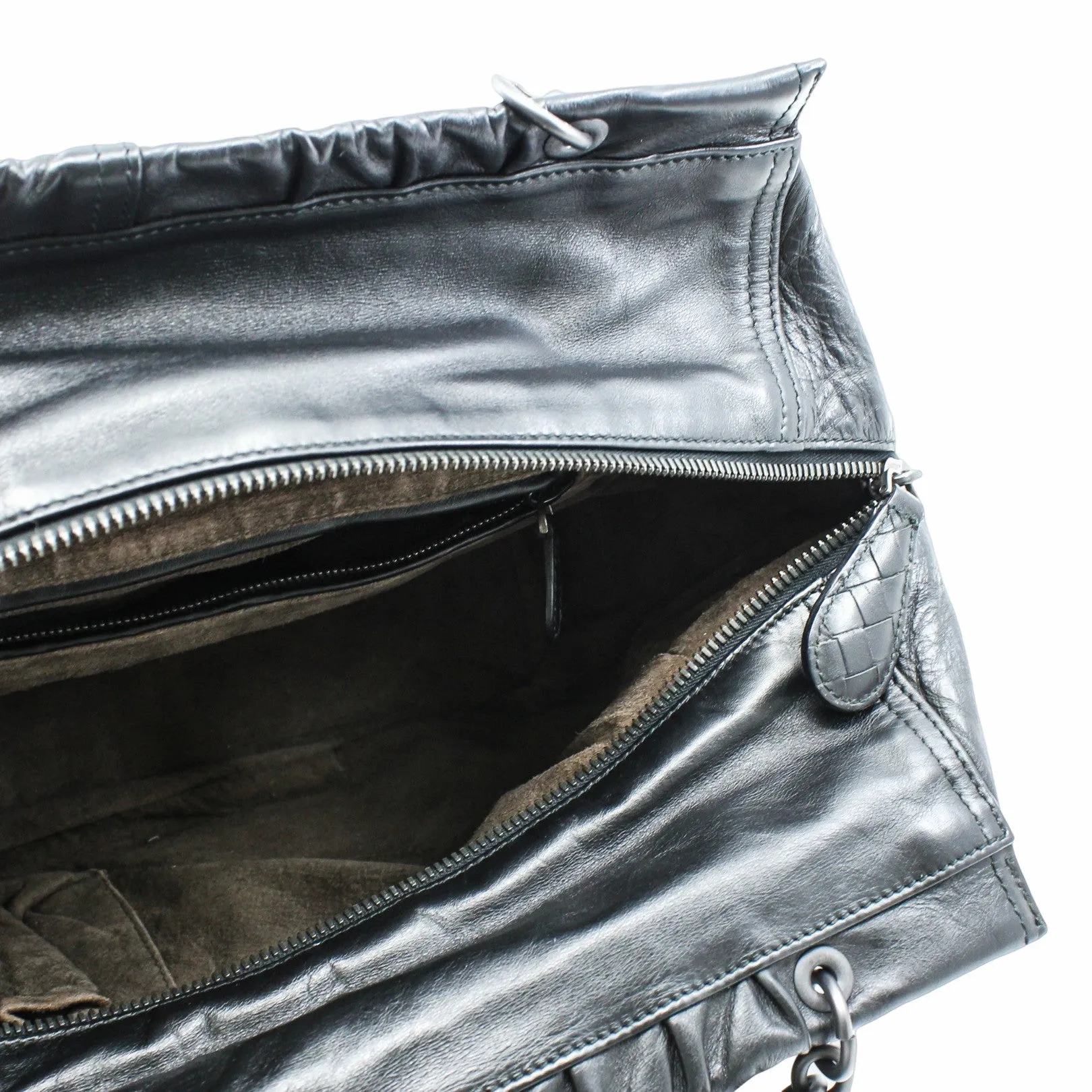 RUCHED TOTE BAG leather black