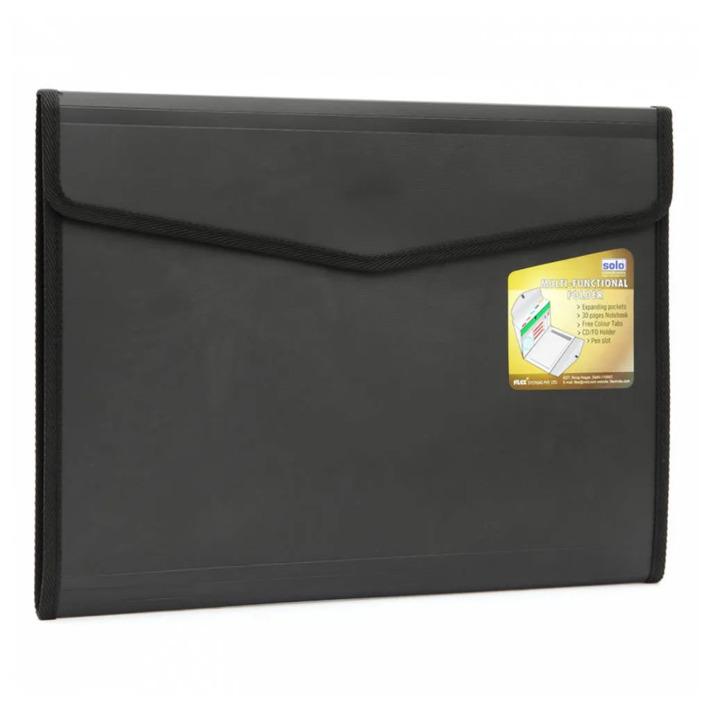 Solo Executive Portfolio 6 Section Expanding Pocket With Pad Metalic Black A4 EF 886