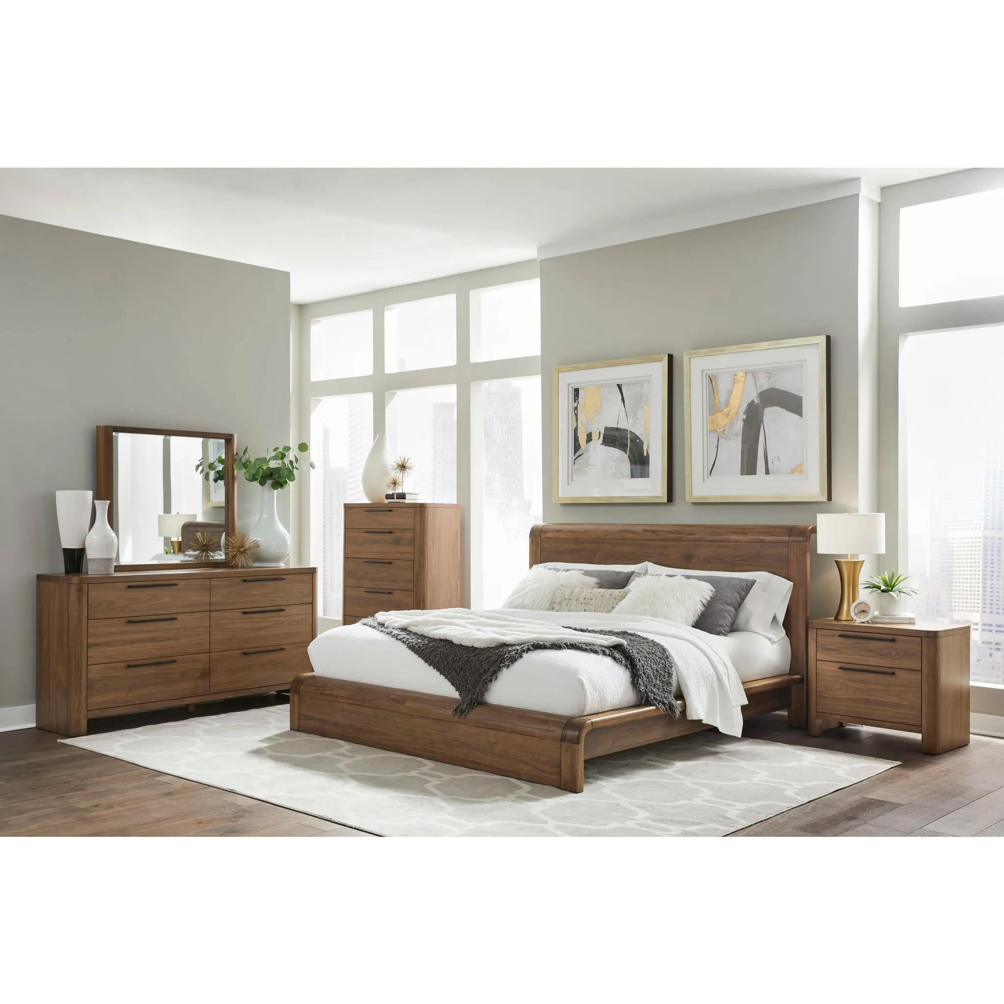 Totes 6 Piece Sleigh Bedroom - English Walnut