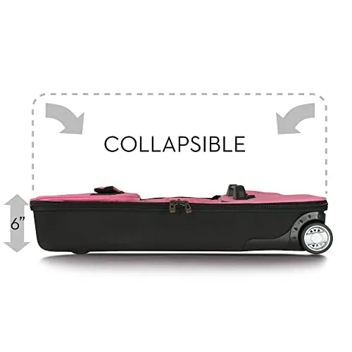 Travolution® – Newly Designed Garment Rack 28 inch Duffel with Wheels, Collapsible Lightweight Drop-Bottom Dance Costume Travel Luggage, Pink/Black…