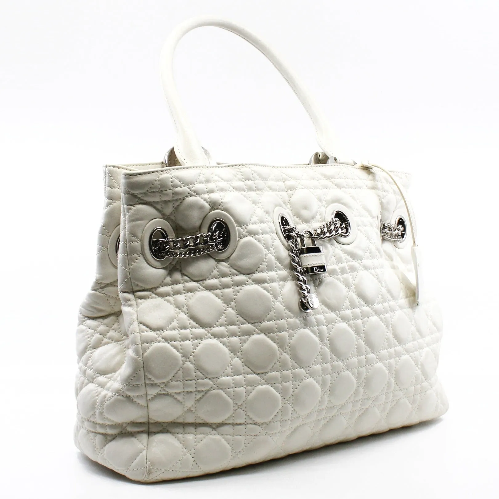 White Cannage Leather Chri Chri Tote Bag PHW