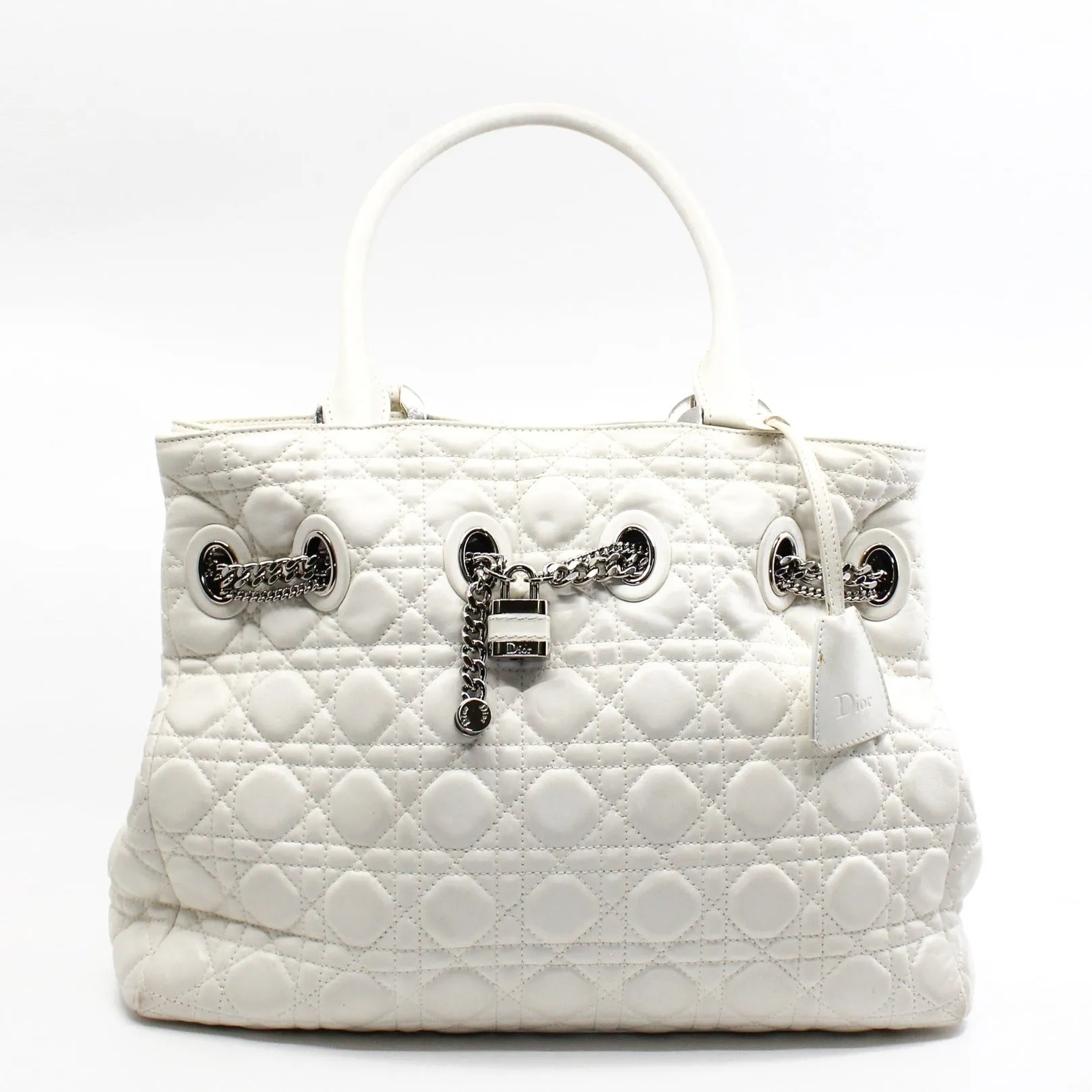 White Cannage Leather Chri Chri Tote Bag PHW