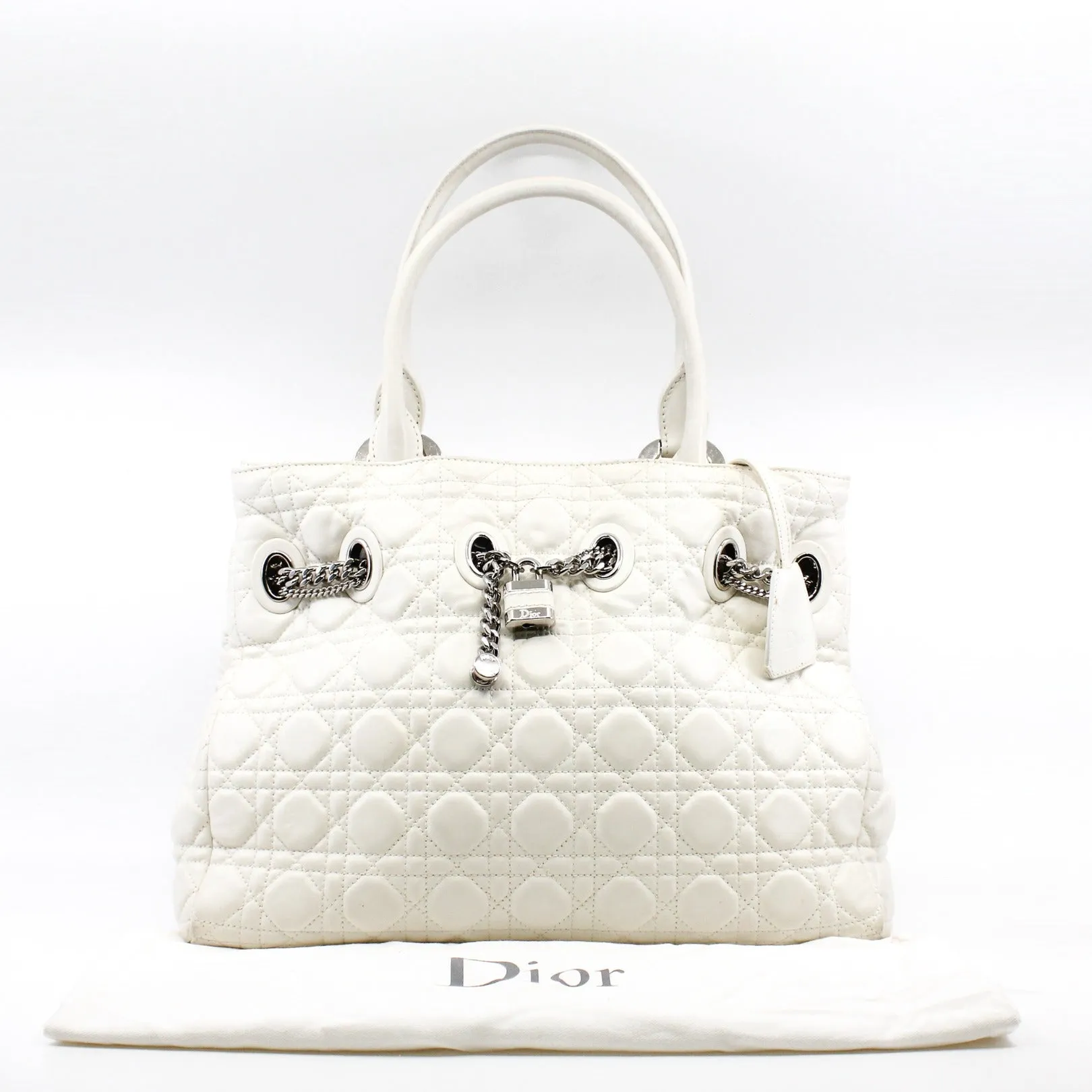 White Cannage Leather Chri Chri Tote Bag PHW