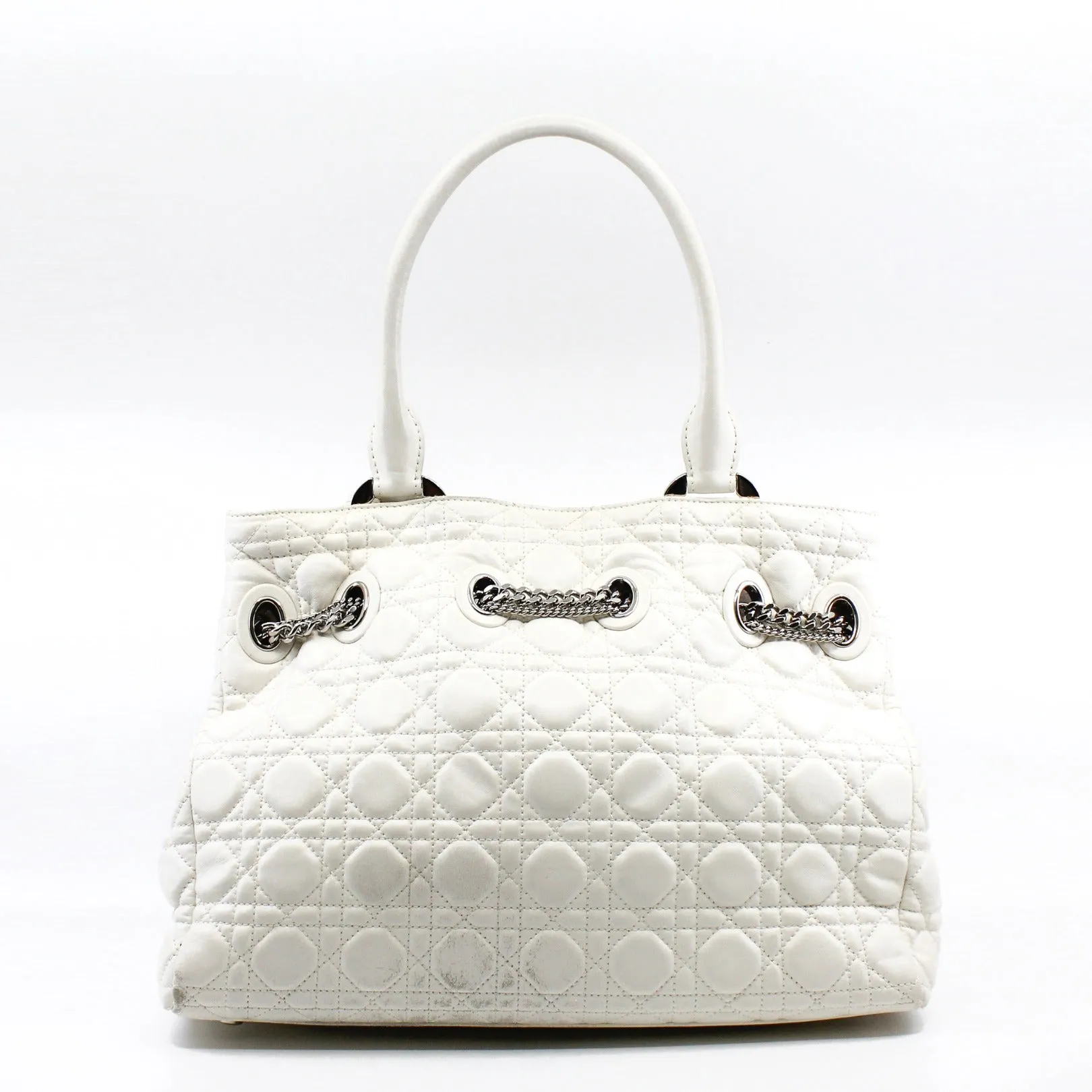 White Cannage Leather Chri Chri Tote Bag PHW