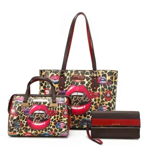 WILD LIPS 3 PIECE SET (Shopper, Mini Boston, Clutch)